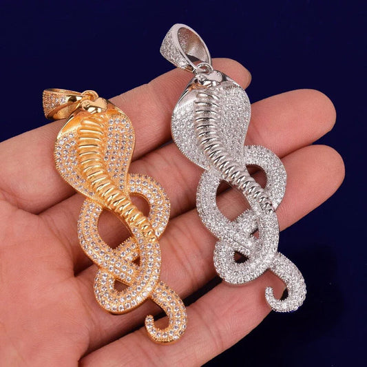 Trendy King Snake Pendant with Brilliant Cut Moissanite Diamonds In Hip Hop Style