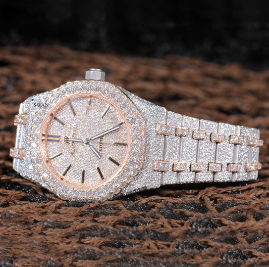 Custom Iced Out Moissanite Watch Luxury Rose Gold and Silver Timepiece for Men VVS1 Bling Hip Hop Designer Watch SwanDiamond