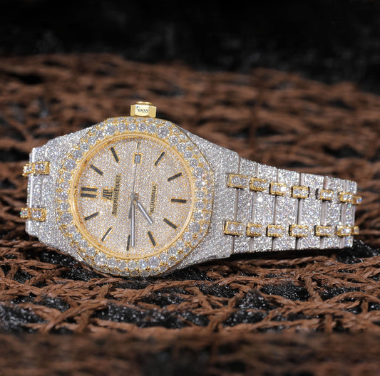 Men’s Iced Out Watch in Two-Tone Gold & Silver with Full Moissanite Diamonds – Premium Luxury Timepiece SwanDiamond
