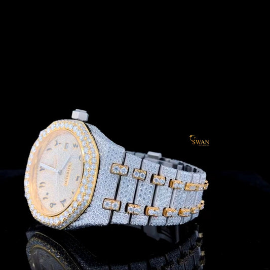 Luxury Iced Out Diamond Watch Two Tone Gold and Silver Arabic Dial Automatic Custom Hip Hop Jewelry Timepiece for Men swan diamond