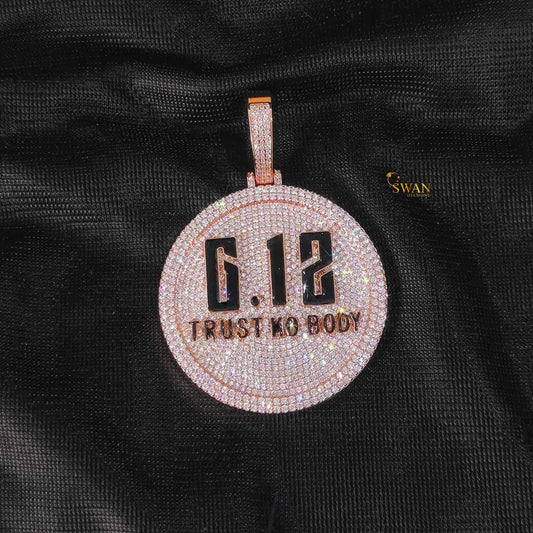 Hip Hop Custom G.12 Trust No Body Medallion Pendant in Rose Gold Fully Iced Out with VVS Moissanite Diamonds Luxury Necklace for Men swandiamond