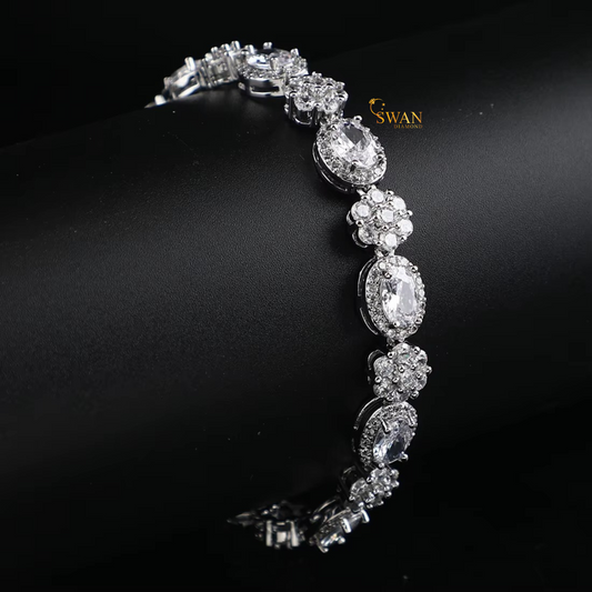 Vintage Oval and Round Cut Diamond Tennis Bracelet in White Gold Sparkling Natural Diamond Jewelry Elegant Luxury Gift for Her swandiamond