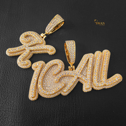 Hip Hop Custom CAL Name Pendant in Gold Fully Iced Out with VVS Moissanite Diamonds Luxury Personalized Jewelry Necklace for Men swandiamond