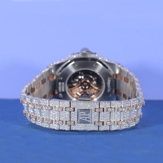 Two Tone Iced Out Watch VVS Moissanite Custom Rose Gold and Silver Men’s Luxury Timepiece Hip Hop Designer Style SwanDiamond