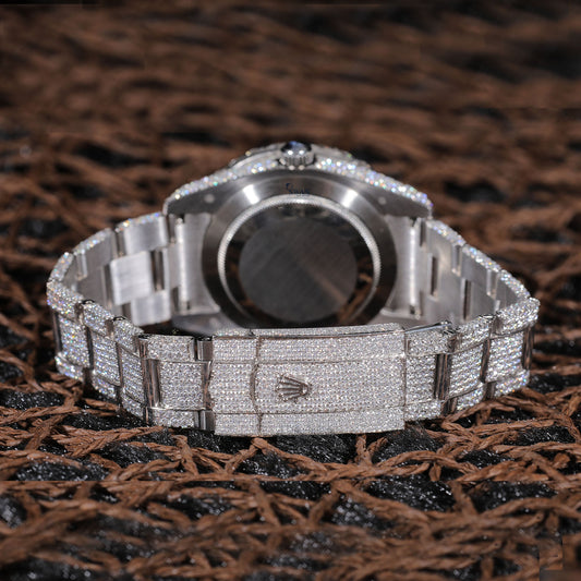 Blue Dial Fully Iced Luxury Timepiece with Diamond Bezel and Bracelet SwanDiamond