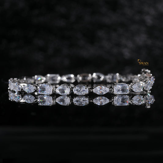 Luxury Pear and Emerald Cut Diamond Tennis Bracelet in Silver with Sparkling Natural Stones Elegant Statement Jewelry for Him or Her