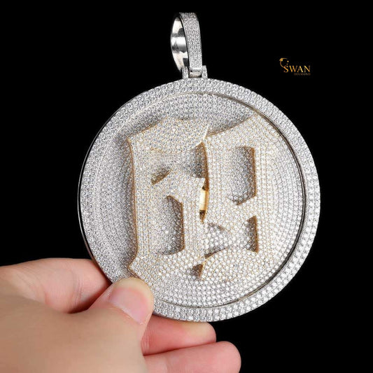 Hip Hop Custom Initial Letter Medallion Pendant in Gold and Silver Fully Iced Out with VVS Moissanite Diamonds Luxury Necklace for Men swandiamond