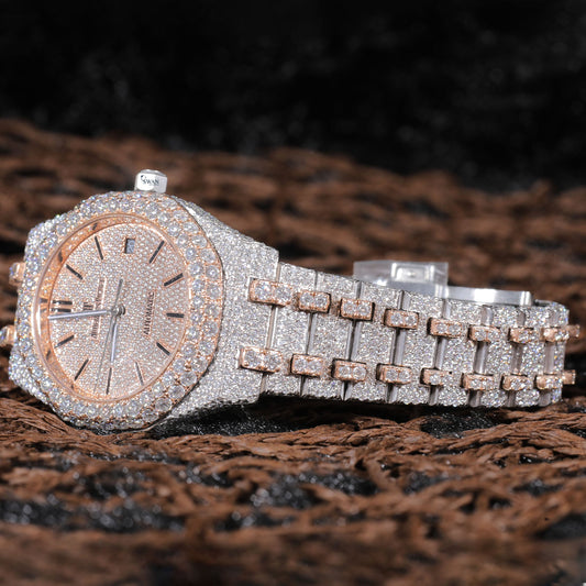 Two Tone Iced Out Watch VVS Moissanite Custom Rose Gold Silver Luxury Timepiece for Men Hip Hop Bling Designer Watch SwanDiamond