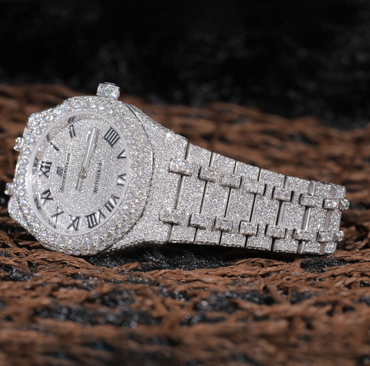 Iced Out Roman Dial Watch VVS Moissanite Custom Silver Men’s Luxury Timepiece Hip Hop Designer Wristwatch SwanDiamond