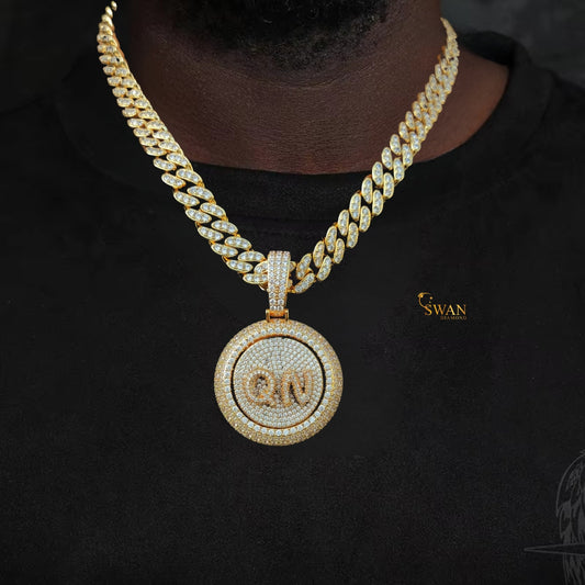 Luxury Hip Hop Custom Initial Medallion Pendant Iced Out in Gold and Silver with VVS Moissanite Diamonds Necklace for Men Streetwear swandiamond