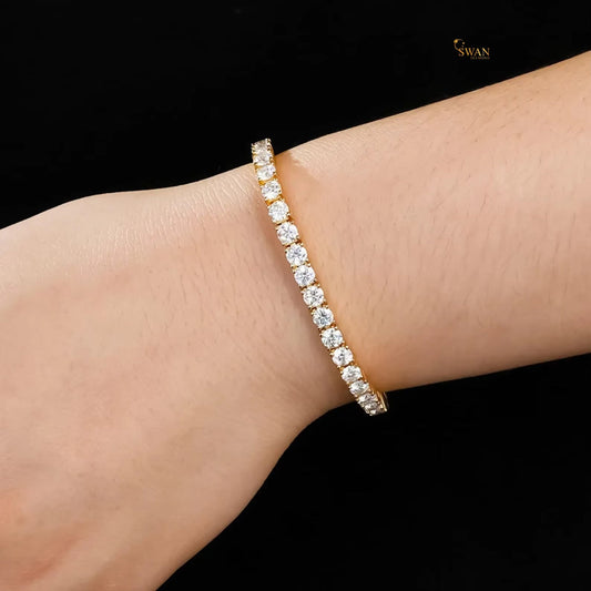 Classic Round Cut Diamond Tennis Bracelet in Yellow Gold Sparkling Natural Diamond Jewelry Elegant Timeless Luxury Gift for Her swandiamond