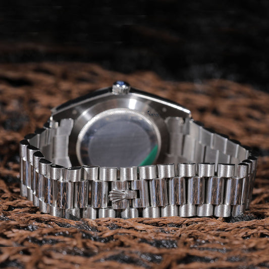 Blue Dial Day-Date Luxury Watch with Diamond Bezel and Stainless Steel Bracelet SwanDiamond