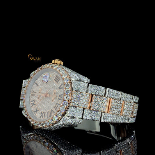 Full Diamond Watch Two Tone Luxury with Iced Out Band and Roman Numerals Timeless Fashion Jewelry SwanDiamond