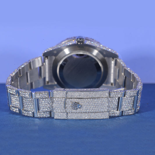 Blue Dial Fully Iced Luxury Watch with Diamond Bezel and Bracelet SwanDiamond