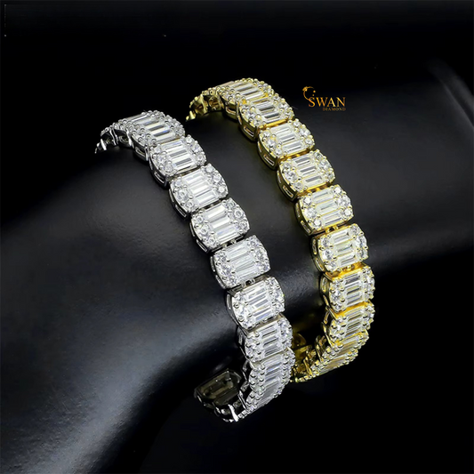 Emerald Baguette Cut Diamond Tennis Bracelet in White Gold and Yellow Gold Sparkling Natural Diamond Jewelry Elegant Luxury Gift for Her swandiamond