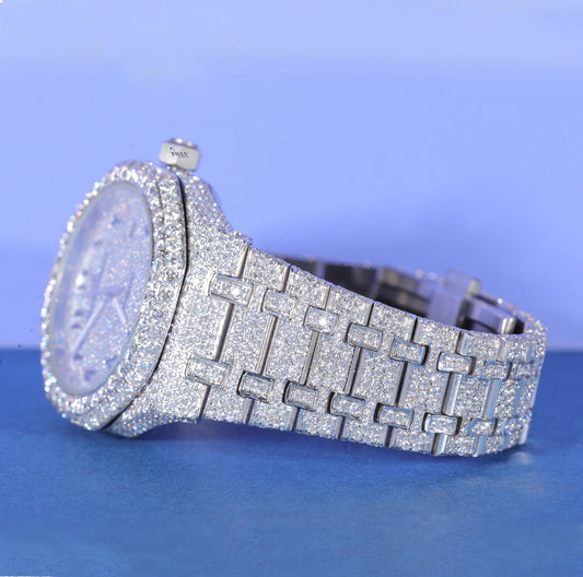 Silver Fully Iced Out Arabic Dial Moissanite Watch for Men – Luxury Custom Timepiece with Automatic Movement SwanDiamond