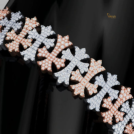 Two Tone Rose Gold and Silver Diamond Cross Link Bracelet Iced Out Luxury Hip Hop Jewelry High Quality Statement Piece for Men and Women swandiamond