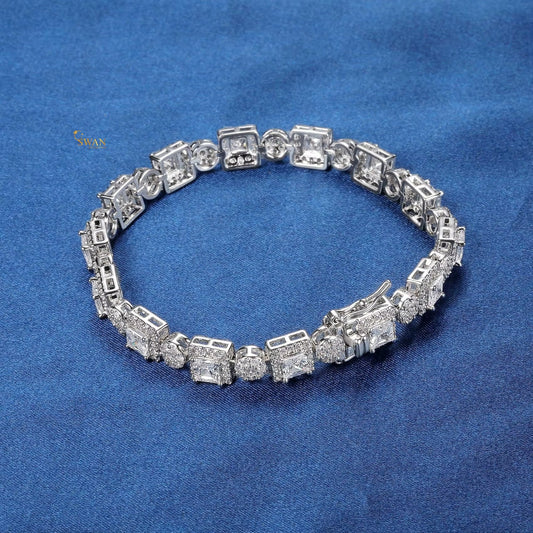 Modern Mixed Cut Diamond Tennis Bracelet in White Gold with Princess Round and Emerald Cuts Sparkling Natural Diamond Jewelry Luxury Gift for Her swandiamond