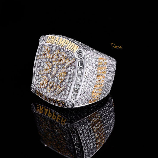 Champion Rapper Hip Hop Ring Custom Gold and Silver Diamond Bling Statement Jewelry for Rappers and Streetwear Kings SwanDiamond