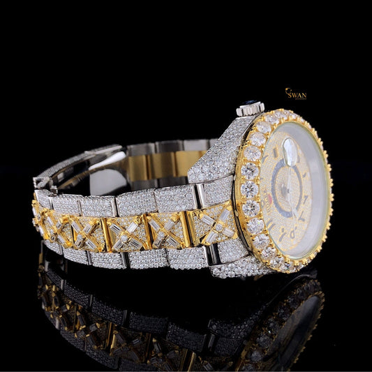 Mens Two Tone Diamond Watch Luxury Iced Out Fully Paved Bracelet Gold and Silver Custom Hip Hop Jewelry Timepiece SwanDiamond