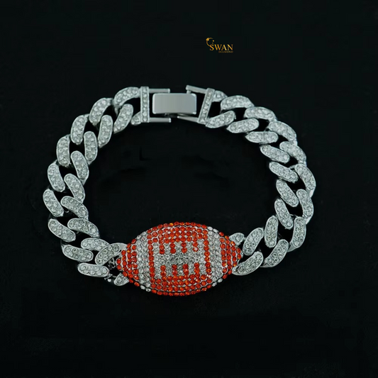 Stylish Diamond Football Bracelet Luxury Iced Out Jewelry with Red and White Pave Natural Diamonds for Men and Women swandiamond