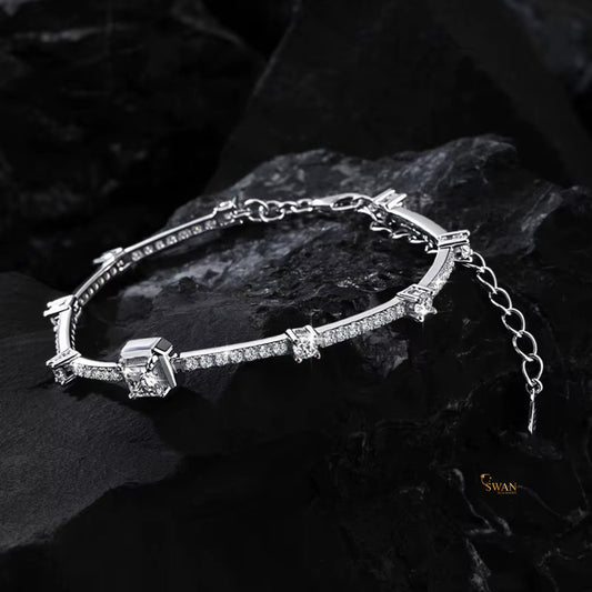 Modern Adjustable Diamond Bracelet in White Gold with Princess Cut Center and Pave Diamonds Elegant Sparkling Natural Diamond Jewelry Gift for Her