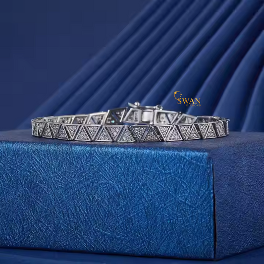Geometric Triangle Diamond Tennis Bracelet in White Gold Modern Sparkling Natural Diamond Jewelry Unique Luxury Gift for Her swandiamond