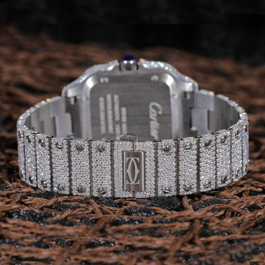 Iced-Out Cartier Santos Roman Dial Watch – Ultimate Diamond Luxury Edition SwanDiamond