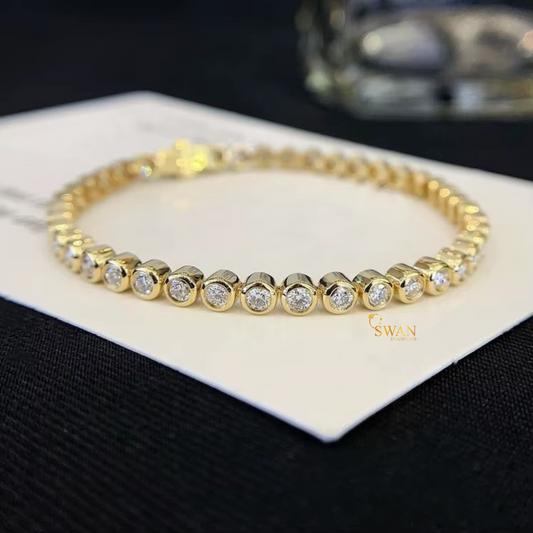 Elegant Round Cut Diamond Bezel Set Tennis Bracelet in Yellow Gold Plated Classic Sparkling Natural Diamond Jewelry Luxury Gift for Her swandiamond