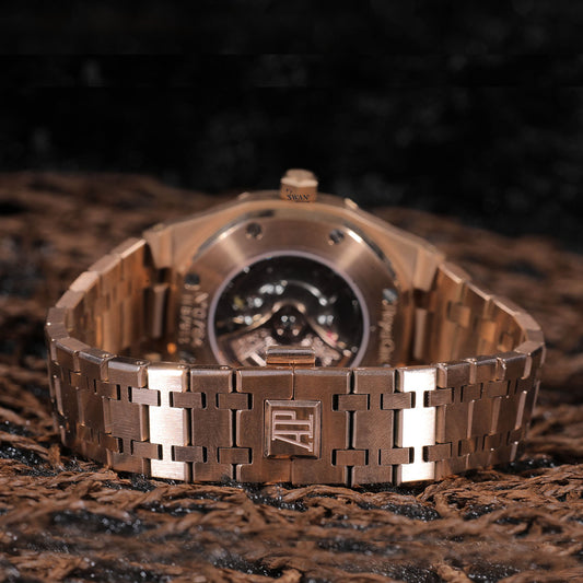 Rose Gold Fully Iced Luxury Watch with Rainbow Gemstone Bezel SwanDiamond