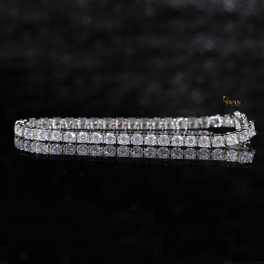Classic Round Cut Diamond Tennis Bracelet in Silver with Sparkling Natural Stones Timeless Luxury Jewelry Gift for Him or Her swandiamond