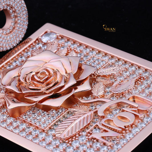 Hip Hop Custom Sweet 16 Rose Gold Pendant with Flower Design Fully Iced Out in VVS Moissanite Diamonds Luxury Necklace for Men swandiamond