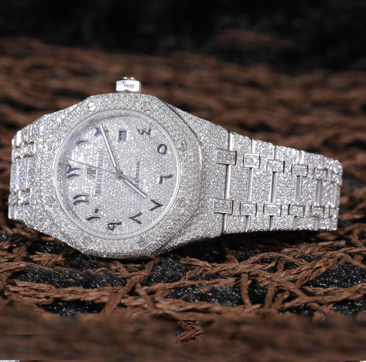 Arabic Dial Iced Out Watch VVS Moissanite Custom Silver Men’s Luxury Timepiece Elegant Hip Hop Style Wristwatch SwanDiamond