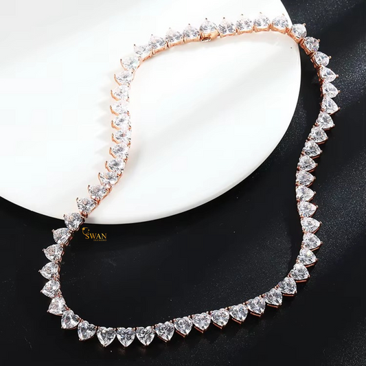 Romantic Heart Cut Diamond Tennis Necklace Rose Gold Elegant Statement Jewelry for Men and Women Anniversary Luxury Gift swandiamond