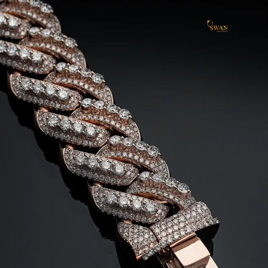 Luxury Rose Gold Cuban Link Bracelet Natural Diamonds Icy Pave Setting Hip Hop Statement Jewelry for Men and Women swandiamond