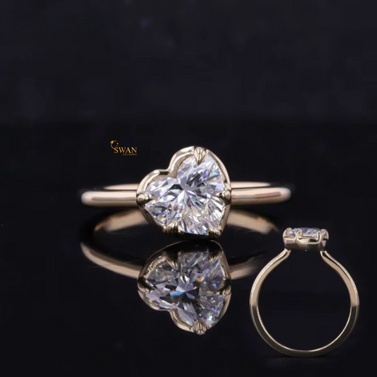 925 Silver Handcrafted Heart Cut Diamond Ring in Gold Plated Classic Solitaire Romantic Engagement Bridal Jewelry Gift swandiamond