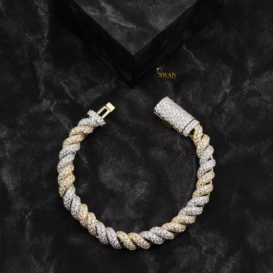 Luxury Diamond Rope Bracelet Two Tone Iced Out Link Jewelry Crafted with White and Yellow Gold Natural Diamonds for Men and Women swandiamond