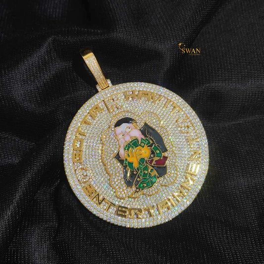 Hip Hop Necklace Custom Gotta Havitt Entertainment Medallion Pendant Iced Out in Gold with VVS Moissanite Diamonds Luxury for Men swandiamond
