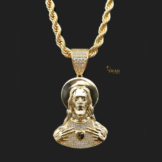 Hip Hop Gold Jesus Piece Pendant with Iced Out Details Jewelry Religious Bling Necklace Custom Statement Chain for Men