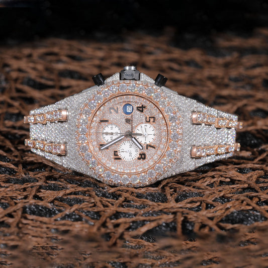 Rose Gold Chronograph Iced Out Watch VVS Moissanite Custom Luxury Men’s Silver Timepiece Sporty Hip Hop Designer Style SwanDiamond