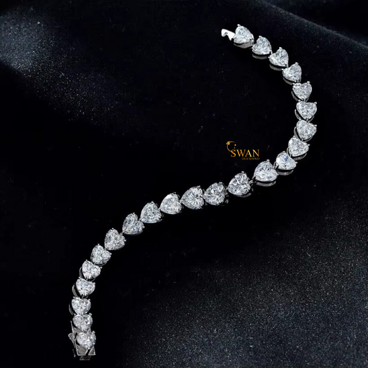 Romantic Heart Cut Diamond Tennis Bracelet in White Gold Sparkling Natural Diamond Jewelry Elegant Luxury Gift for Her swandiamond