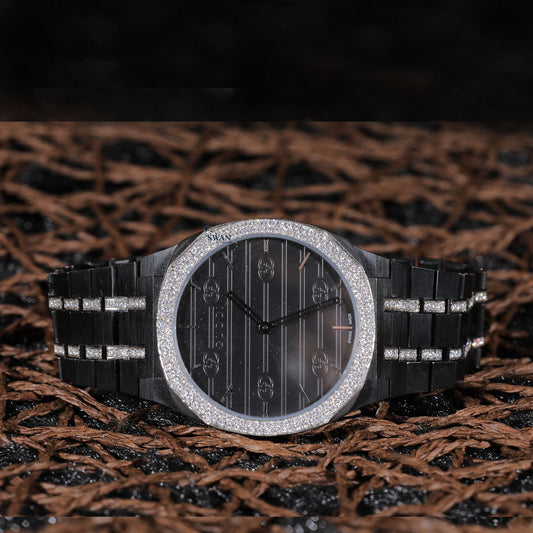 Black Luxury Watch with Diamond Bezel, Pave Link Bracelet, and Sleek Monochrome Dial for Modern Sophisticated Style SwanDiamond