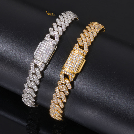 Cuban Link Bracelet in White Gold and Yellow Gold Fully Iced Out with Natural Diamonds Luxury Statement Hip Hop Jewelry Piece swandiamond