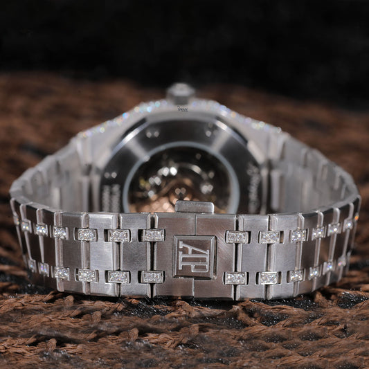 Black Dial Fully Iced Luxury Watch with Diamond Bezel and Stainless Steel Bracelet SwanDiamond