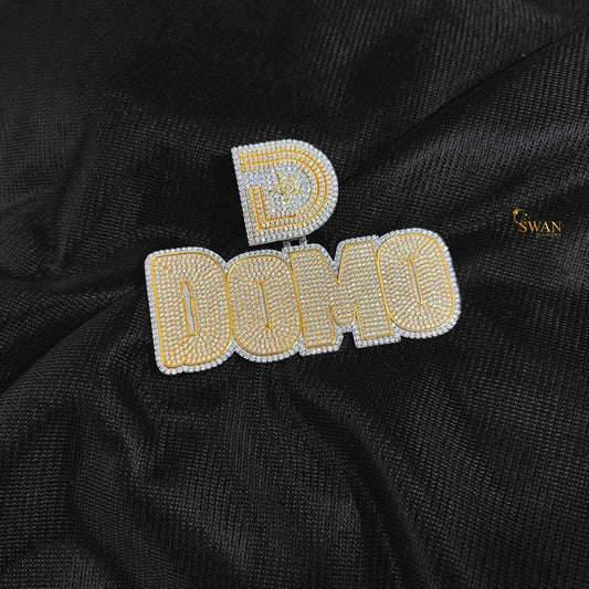 Hip Hop Custom DOMO Name Pendant with Initial Letter D Iced Out Gold and Silver Two Tone Necklace Bling Statement Jewelry for Men swandiamond