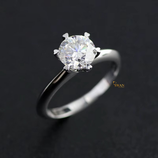 925 Silver Round Cut Solitaire Diamond Engagement Ring in White Gold Plated Classic Six Prong Setting Timeless Elegant Jewelry Gift for Her swandiamond