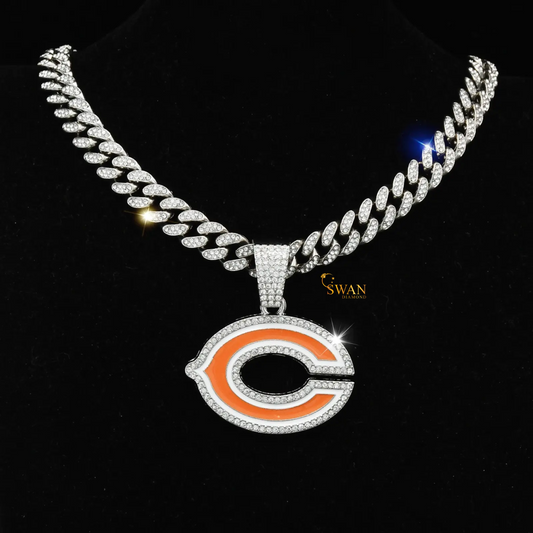 Luxury Hip Hop Jewelry Chicago Bears Diamond Pendant with Iced Out Cuban Link Chain for Men Custom Team Bling Necklace swandiamond