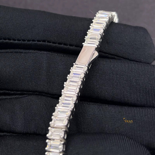 Elegant Baguette Cut Diamond Tennis Bracelet in White Gold Sparkling Natural Diamond Jewelry Timeless Luxury Statement Gift for Her swandiamond