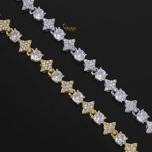 Geometric Design Natural Diamond Tennis Chain in White Gold Round and Princess Cut Sparkling Luxury Statement Necklace Gift swandiamond