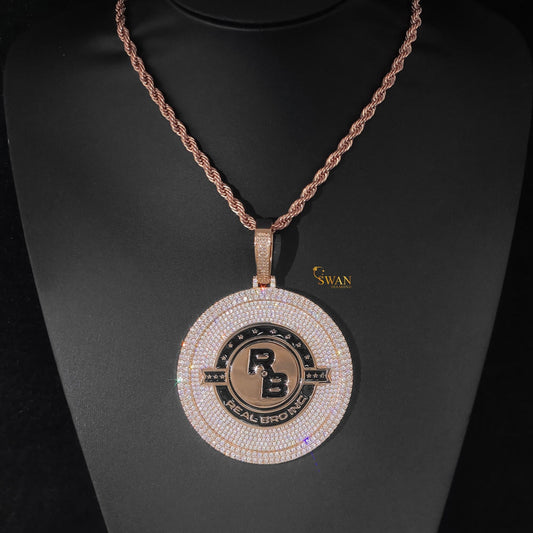 Luxury Hip Hop Rose Gold Real Bro Inc Medallion Pendant Custom Design Iced Out with VVS Moissanite Diamonds Necklace for Men swandiamondd